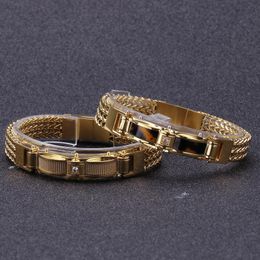 13MM Hiphop Men Gold Stainless Steel Mesh Biker Bracelet Jewellery Punk Male Curb Chain Bracelets With Magnet Clasp