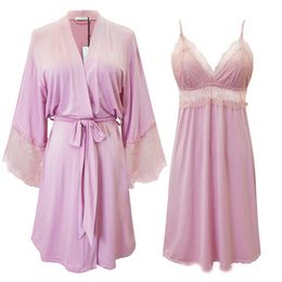 Two Piece Chiffon Wedding Robes Spaghetti Strap Sleeveless Lace Custom Made Bridesmaid Robe Women Lingerie Nightgown Pajamas Sleepwear