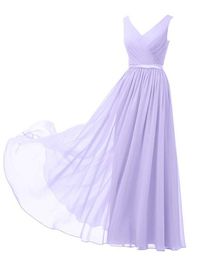 Light Lilac Sexy Bridesmaid Dress Floor-length Chiffon Party Gown V-neck Custom Made Bridesmaid Dresses Chiffon Wedding Evening Gown