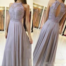 Long Sexy Halter Prom Dresses Lace Applique Beaded Crystal Sleeveless Floor Length Chiffon Formal Ocn Evening Wear Custom Made
