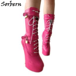 sorbern heavy hoof sole heelless midcalf boots women platform heels custom made Colours hot pink matte hoof boots females