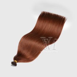 hair drawn Australia - VMAE European 1g strand 100g Pre-bonded Dark Auburn Brown Natural Straight Keratin Double Drawn I Tip Virgin Human Hair Extensions