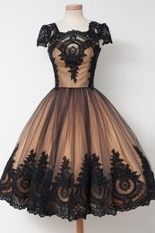 2019 A-line Black Gold Gothic Short Wedding Dresses With Short Sleeves Vintage 1950s 60s Colourful Bridal Gowns With Colour Non Traditional