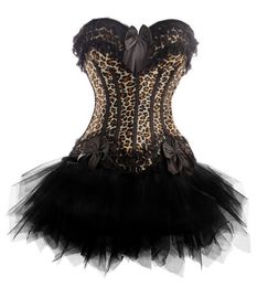 Vocole Burlesque Leopard Corset Top & Tutu Skirt Women Halloween Outfit Fancy Dress S M L XL XXL