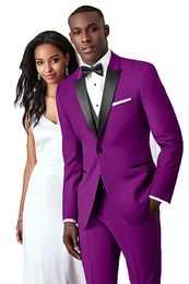 Fashionable One Button Fuchsia Groom Tuxedos Peak Lapel Men Wedding Party Groomsmen 3 pieces Suits (Jacket+Pants+Vest+Tie) K221
