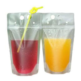Drink Pouches Bags frosted Zipper Stand-up Plastic Drinking Bag with straw with holder Reclosable Heat-Proof