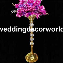 New style Gold crystal Candle Holders Metal Candlestick Flower Vase Table Centrepiece Event Flower Rack Road Lead Wedding Decoration dec208