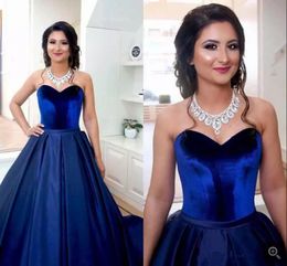 Royal Blue Velvet A Line Long Prom Dresses Strapless Sweetheart Evening Party Formal Gowns