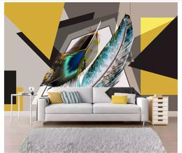 3D wallpapers custom photo mural wall paper Simple fashion Colourful hand drawn feathers geometric art background wall paper for wall decor