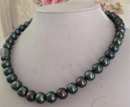 Free Shipping >>>> noble precious Jewellery 10-11mm Green Black pearl necklace 14k
