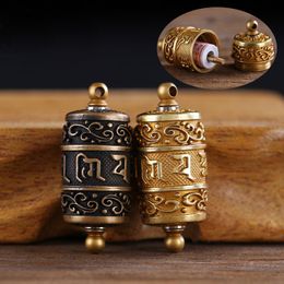Tibet Buddhism Surangama Mantra Rotatable Pendants Necklace Sanskrit Amulet Necklace Six Words Wheel Men Women Storage Tube Case Jewellery