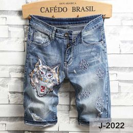 2024 Men's Shorts Mens jeans Shorts Motorcycle biker jeans Rock Revival Short Pants Skinny Slim Ripped hole Mens Denim men Designer