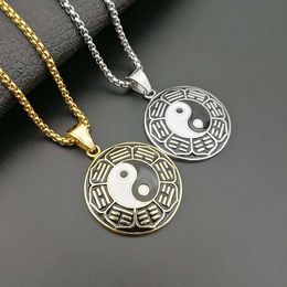 316 Stainless steel Chinese Style Gift Silver Gold Antique Tai Chi The Yin And Yang Eight Diagrams necklace pendants jewelry for men women