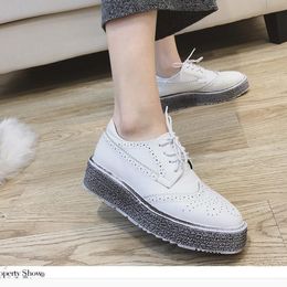 Hot Sale-2019 Pepper Autumn Muffin Carving England Wind Single Shoe Woman Street Time Small White Shoes