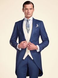 Tailcoat/Morning Style Groomsmen Peak Lapel Groom Tuxedos Men Suits Wedding/Prom/Dinner Best Man Blazer ( Jacket+Pants+Tie+Vest) G270