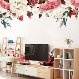 HOT Beautiful Peony Flowers Wall Sticker Vinyl Self-adhesive Flora Wall Art Watercolor for Living Room Bedroom Home Decor