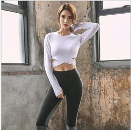 Yoga long-sleeved T-shirt, women's umbilical cord-exposed cross-quick-drying sportswear, long-sleeved leisure sports long-sleeve
