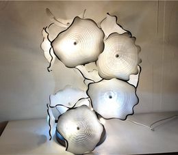 Lotus Wall Murano Glass Plates Folded Shape Circled Pattern Floor Lamp Decor in White Color for Fireplace Art