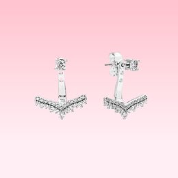 Beautiful CZ diamond Pendant Earring Women Summer Jewellery for Pandora 925 Silver Princess wish bone Stud Earrings with Original box