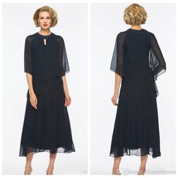 Halbärmel Elegante A-Line-Mutter-Chiffon Slim Short Tea Länge Perlen formelle Mutter der Brautkleider Vestidos de Kleid