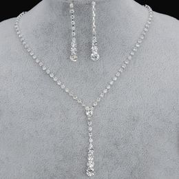 Bling Crystal Bridal Jewelry Set silver plated necklace diamond earrings Wedding jewellery sets bride Bridesmaids Accessories