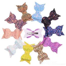 Mermaid Sequins Hair Bows Glitter Double Layers Girls Harpins Leather Hair Clips Princess Dance Party Hair Accessories