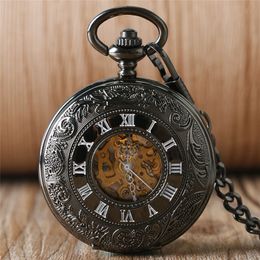 Classical Roman Numerals Watches Hollow Out Case Antique Automatic Mechanical Pocket Watch Timepiece for Men Women Pendant Chain Gift