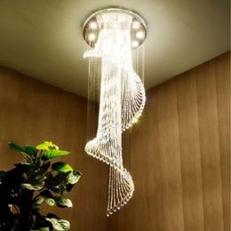 Modern K9 Crystal Spral Raindrop Chandelier Lighting Flush Mount LED Ceiling Light Fixture Pendant Lamp for Dining Room Bathroom Bedroom