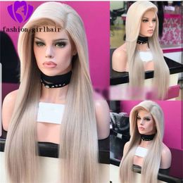 Preplucked 150% Ash Blonde 360 lace brazilian Wigs 13X4 Straight Lace Front Wig Transparent Lace synthetic Wigs heat resistant for Women