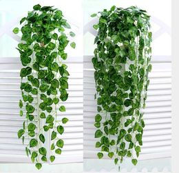 Artificial Rattan Green VineGreen Artificial Flowers Fake Flowers Begonia Leaf Hanging Vine Plant Leaves Flower Home Garden Wall Hanging