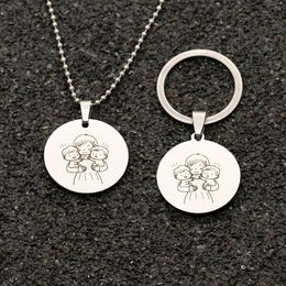 Embracing Two Babies Round Stamped Pendant Necklace Keychain Mom MUM Mother Jewellery Gift