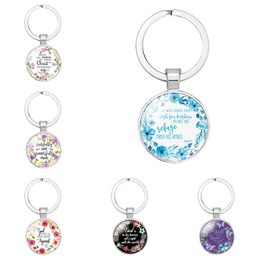 New Arrival Christian Scripture keychains Women Catholic Bible Rose Flower charm Key Ring chains For Men Fashion religion Jewellery
