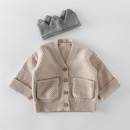 Ins Baby clothing romper sets girl boy knitted solid Colour cotton Cardigan coat kids cardigan sweater Spring Fall clothing sets