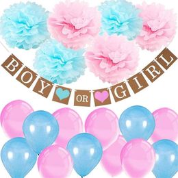 Gender Reveal Party Decoration Four Paper Lanterns Six Balls Ten Spiral Ornaments Boy Or Girl We Love You Flag 33ymE