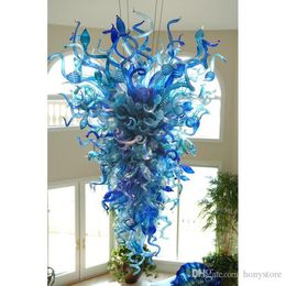 Blue Large Chandeliers Lamp Artistic Decoration Style 100% Mount Blown Borosilicate Glass Modern Chandelier Light