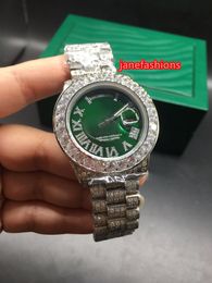 Full diamonds fashions men's watches Green/black face dial double calendar automatic watches hip-hop style fashion watches