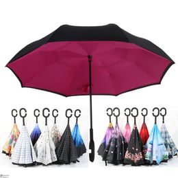 C Handle Windproof Reverse Folding Umbrella Man Women Sun Rain Car Inverted Umbrellas Double Layer Anti UV Self Stand Parapluie c848