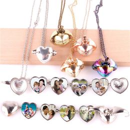 Peach Heart Smooth Lucky Angel Wings Photo Album Box Cage Locket Pendant Necklace Memory Charm for unisex
