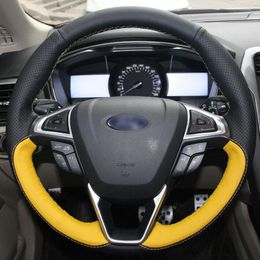 For Ford Mondeo 13-2015 Hand Sewing Black Yellow Leather Steering Wheel Cover