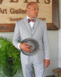 Brand New Light Grey Groom Tuxedos Notch Lapel Groomsmen Wedding Dress Excellent Man Jacket Blazer 3 Piece Suit(Jacket+Pants+Vest+Tie) 658