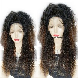 Free Part Ombre Brown Color Kinky Curly Lace Wig Brazilian Hair Lace Front Wigs Synthetic Heat Resistant Hair for Black Women