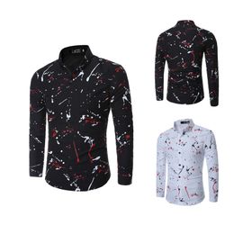 Fashion-2018 New Fashion Mens Shirt Long Sleeve 3D Splash Ink Print Mens Shirts Causal tops Turn-down Collar Plus Size Dress Man Shirt