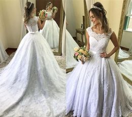 Vintage Cap Sleeve Wedding Dresses Saudi Arabic Dubai Appliques Formal Bride Bridal Gowns Plus Size Custom Made