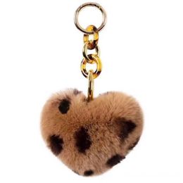 Fashion New Fluffy Rex Rabbit Hair Ball Pom Keychain Heart Keychain Porte Clef Handbag Pendant Bag Charm Gift Keyring Ring