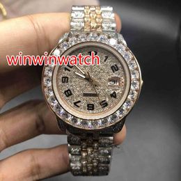 Full iced out two tone watch men's automatic diamonds rose gold watches 40mm diamonds dial works smooth hands wristwatch new 286V