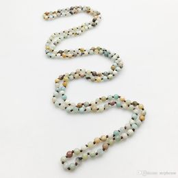 ST0331 Fashion 60" Facetted of 6mm Amazonite Necklaces Top Design Yoga Jewelry Long Knotted Necklace Free Shipping