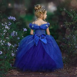 Royal Blue Cinderella Girls Pageant Dresses For Wedding Ball Gowns Flower Girl Dress Floor Length Tulle Princess Kids Communion Dress