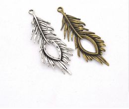 10Pcs/lot Antique Silver Plated Feather Charms Pendant Bracelets Necklace Jewellery Findings Accessories Making Craft DIY 72x28mm