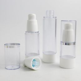 360 x 15ml 30ml 50ml Travel Clear Plastic Airless White Pump Bottle with Silver-Edged Lid Refillable Lotion Packaging Container