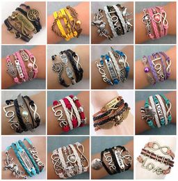 Fashion Cuff Infinity Love Meatal Charm Bracelets Wristbands Antique Multilayer Leather Bracelets For Women Jewellery Gift